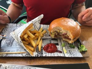 Beyond meat burger  at Lost World Restaurant in Lanzarote