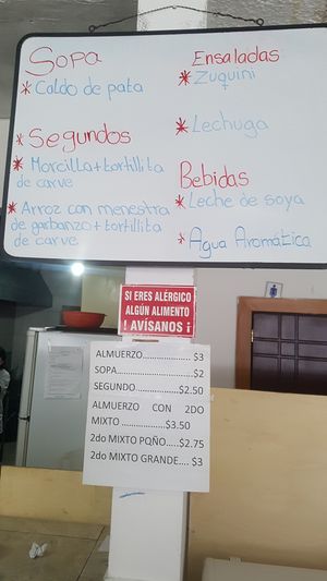 Economic daily menu for lunch. at Maranatha in Quito