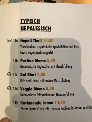 Menu at Mero Buddha Nepali Kitchen in Muenster