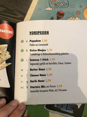 Menu at Mero Buddha Nepali Kitchen in Muenster