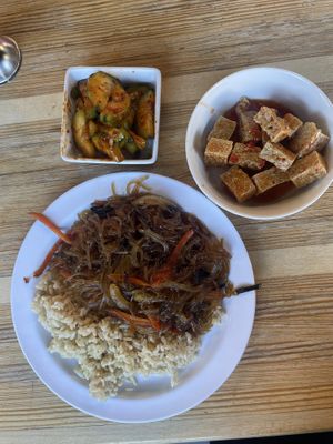 Sesame noodles with tofu and cucumber Kimchi   at Soo Bak Seoul Bowl in Albuquerque