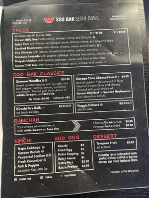 Menu 1  at Soo Bak Seoul Bowl in Albuquerque