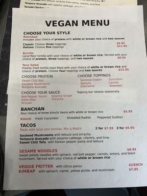 Updated vegan menu  at Soo Bak Seoul Bowl in Albuquerque