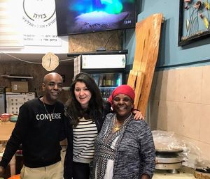 With the lovely owners of the restaurant at Buna in Ramla