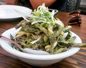 cool wax beans, fresh serrano chile, toasted hazelnuts, frenchie vinaigrette.  at Hippo in Los Angeles