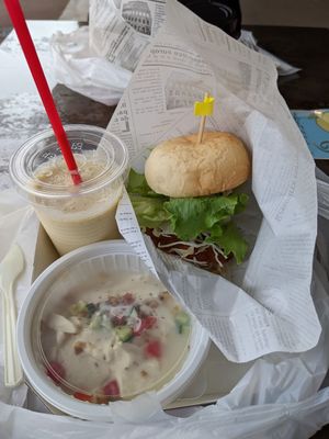 Ganmo set with corn soup (in the cup) and tofu salad at Shirohotaru Kitchen in Karuizawa