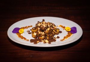 Nana Fry
-
Pan fried banana with goji crumble and choc peanut sauce at VANA in Karo