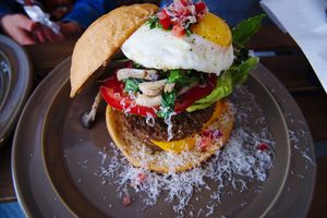 Vegetarian burger with cheese. at Yeungsang's Kitchen - 영상총각의키친 in Seoul