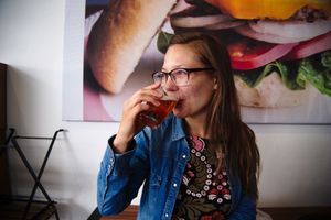 Enjoy beer with your burger. This is an omija ale (though I couldn't taste a lot of omija)! at Yeungsang's Kitchen - 영상총각의키친 in Seoul