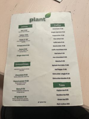 Menu card  at Plant Cafe in Cape Town