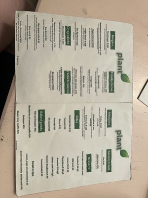 Menu card  at Plant Cafe in Cape Town