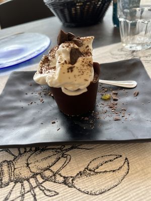 Whipped cream in a chocolate cup  at Lo Spuntino in Camogli