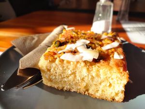 Basbouka - semolina and coconut dessert. at Falafel Fella in Darlington