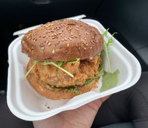 Pesto Chick’n burger at Flux in Brighton