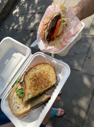 Pesto Cheese Toastie & Cali Burger at Flux in Brighton