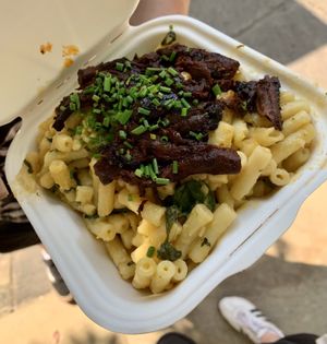 Mac n Cheese with Mushroom Bacun at Flux in Brighton