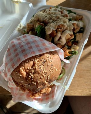 BBQ ranch burger & Caesar salad at Flux in Brighton