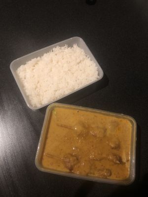 Hard to take a nice picture on this one, but it tastes better that it looks! This is number 320 (t-say with peanut sauce!  at Baan Thai in Spanga