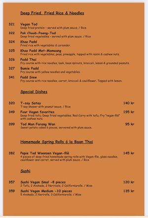 Vegan menu  at Baan Thai in Spanga