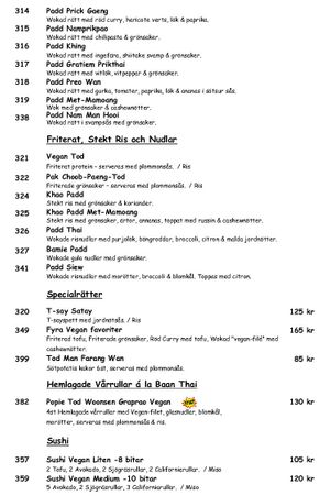 Vegan menu 2020 at Baan Thai in Spanga