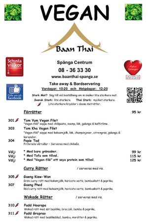 Vegan menu 2020 at Baan Thai in Spanga