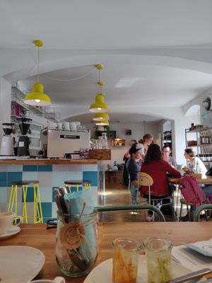 Café Erika view from the long table at Cafe Erika in Munich