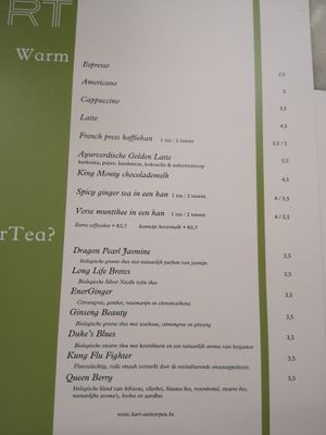 Menu at HART in Antwerpen