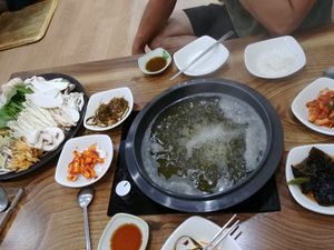 Veggie broth at Mushroom Shabu Shabu 버섯샤브샤브 in Seogwipo