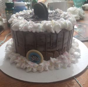 Vegan cookie monster & espresso ice cream cake at Bliss Scoop Shop in University Place