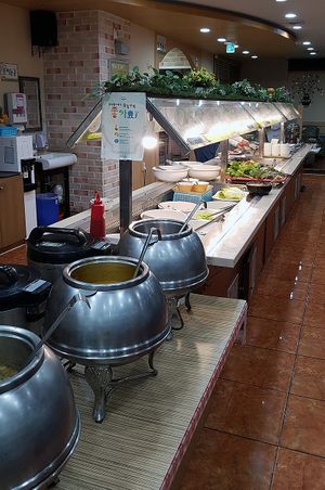 Buffet - rice and soups at Salrim Vegetarian Buffet 살림 채식뷔페 - Nam in Gwangju