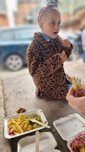 My kids enjoying the food at There's No Catch in Guisborough