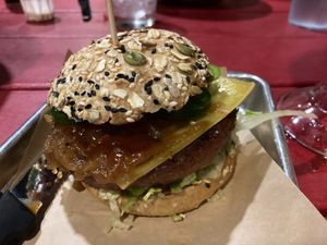 Goodnight/good cause with Beyond Burger, vegan Gouda, and Veganaise at Hopdoddy Burger Bar - Anderson in Austin