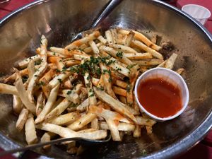 Buffalo fries with extra Buffalo sauce instead of ranch at Hopdoddy Burger Bar - Anderson in Austin
