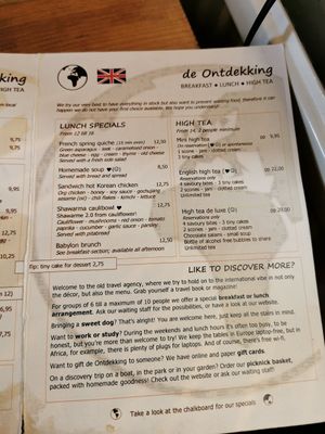 Menu at De Ontdekking in Utrecht