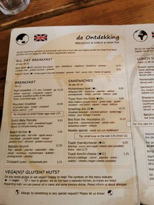Menu at De Ontdekking in Utrecht