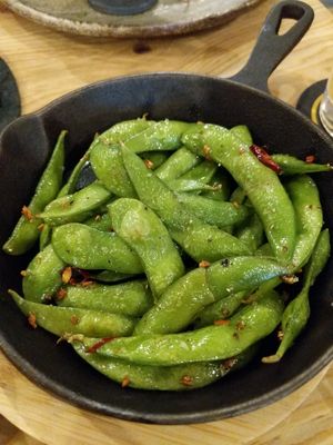 Grilled edamame at Beer Komachi in Kyoto