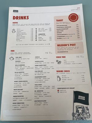 Drinks menu at Meneer Nilsson in Zierikzee