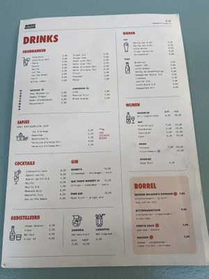 Drinks menu at Meneer Nilsson in Zierikzee