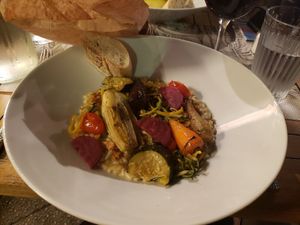 This photo is deceiving.  The bowl is very large, and the vegetables were cut big.  The serving size was fine. at Café Saint-Jean in Avignon