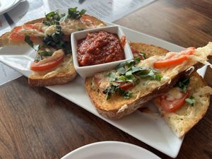 Vegan bruschetta with warm marinara sauce  at Portofino in Edmonds