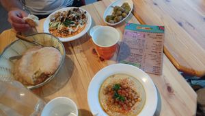 loaded hummus and a more simpler hummus at Tahini's Hummus in Beer Sheva