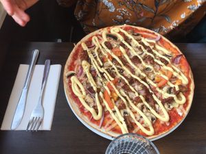Gluten-Free vegan pizza whit omph at Pizzeria Gammlia in Umea