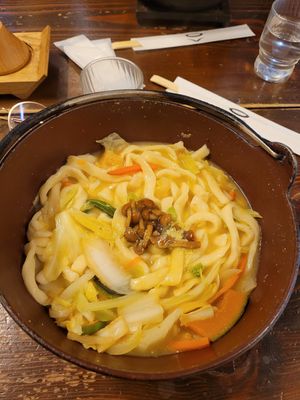 Udon with vegan soup stock at Hoto Fudo in Fujikawaguchiko
