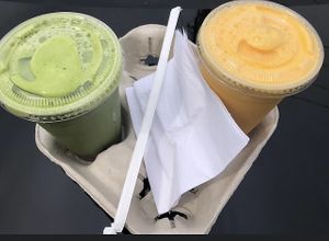 Oj and green monster   at Juice Box Cafe in Westbury