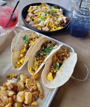 Vegan Breakfast Tacos and Vegan Spicy Hash at Bobcat Bonnie's in Ypsilanti
