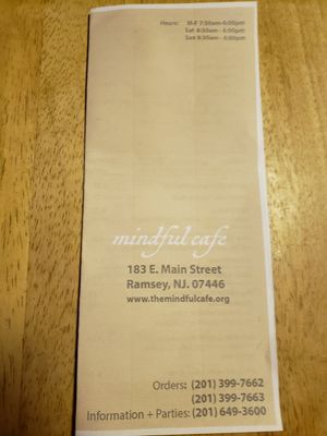 Address & number at The Mindful Cafe in Ramsey