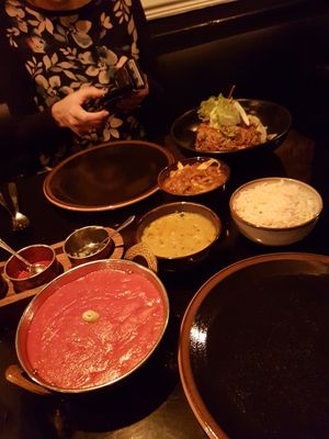 Not chicken ticka massala, not prawn biryani and veg curry, tarka dhal, pilau rice. at Cinnamon Lounge and Dining in Keynsham