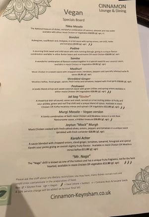 Menu page three  at Cinnamon Lounge and Dining in Keynsham