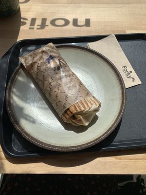 Kebab wrap with authentically seasoned seitan with sage and satureja sauce. LOVED IT.   at Forky's - Milady Horákové in Prague