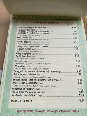 Menu at Kalamaki in Kalamata